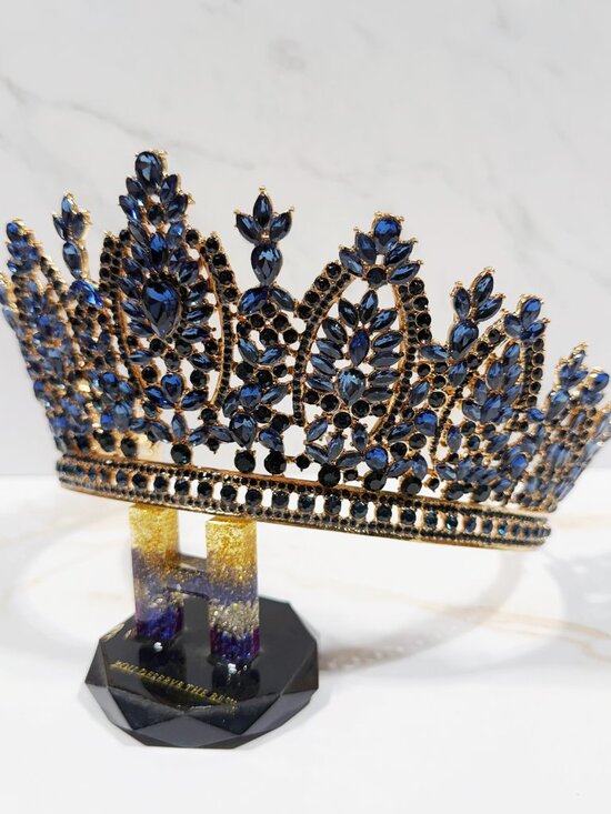Royal blue crystal crown, gold tiara, homecoming Queen tiara , Cosplay Costume main image 6